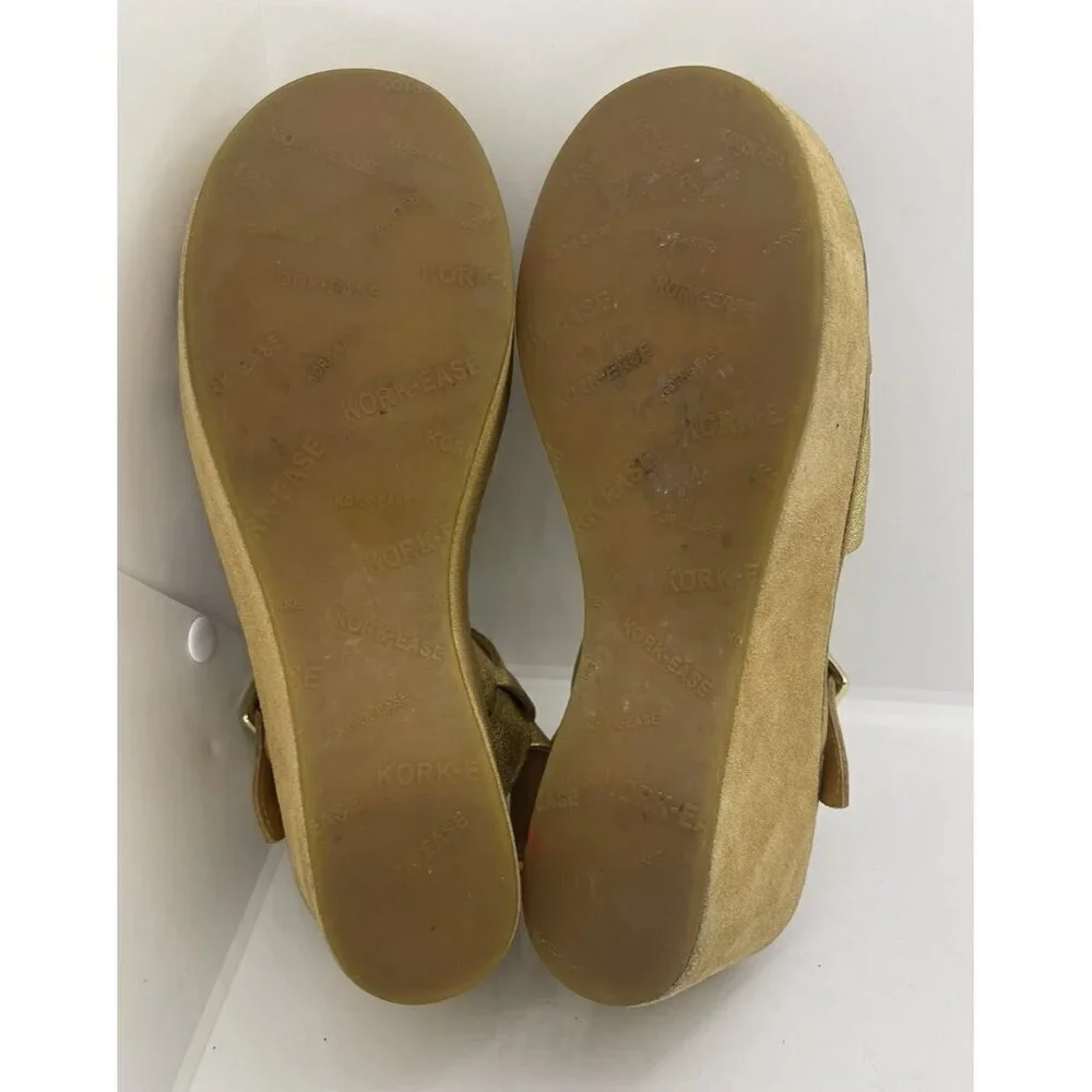 Kork Ease Ava Classic Wedge Sandal Leather Women Sz 10 Platform Shoes K1082 Gold